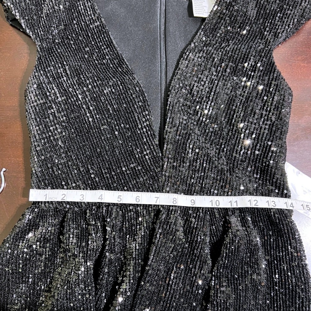 Ieena for Mac Duggal Sequin Mini Dress Deep V Black 26306 Size 2 - Picture 5 of 16